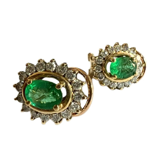 Boucles d'oreilles Boucles d'oreilles néoclassiques contemporaines en or jaune avec diamants et émeraude 58 Facettes Q374B(127)