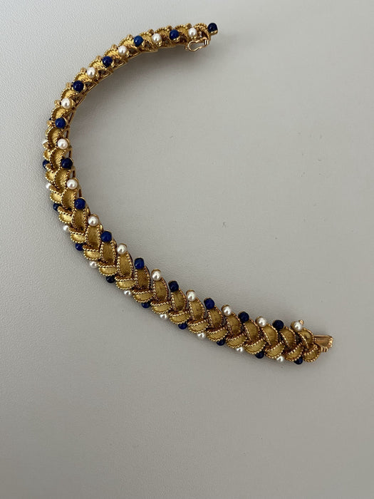 Bracelet Bracelet Articulé Feuillages Or Jaune Perles Lapis Lazuli 58 Facettes LOT 6170