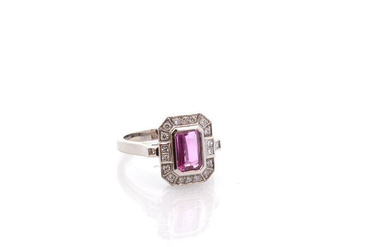 Bague 53 Bague vintage saphir rose de 1,57cts et diamants 58 Facettes 26641-27260