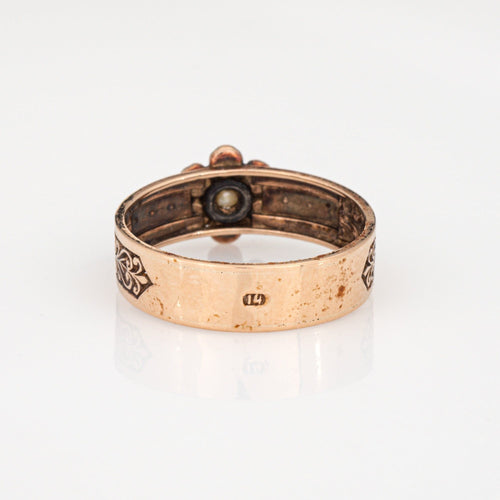 Bague Bague victorienne antique avec perles turquoise et anneau vintage en or rose 14 carats, taille 7 58 Facettes G13979