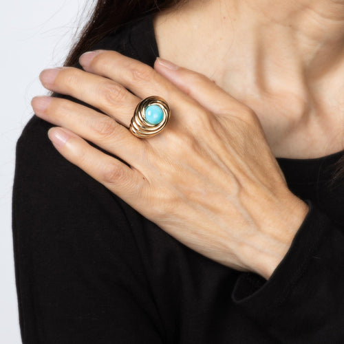 Bague 59 Bague Swirl cabochon en or rose et turquoise 58 Facettes G14184