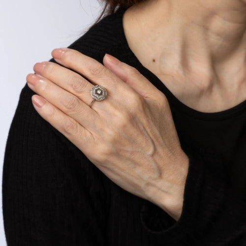 Bague Antique Edwardian Diamond Ring 18k Platinum Sz 9 Round Fine Cocktail Jewelry 58 Facettes G13499