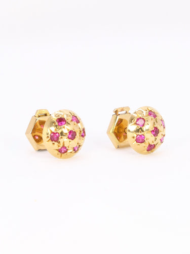 Boucles d'oreilles Boucles d'oreilles demi-boules or jaune rubis serti étoile 58 Facettes 1128.3