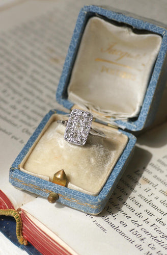 Bague 56 Bague Art Deco Rectangulaire Diamants sur Or Blanc 58 Facettes