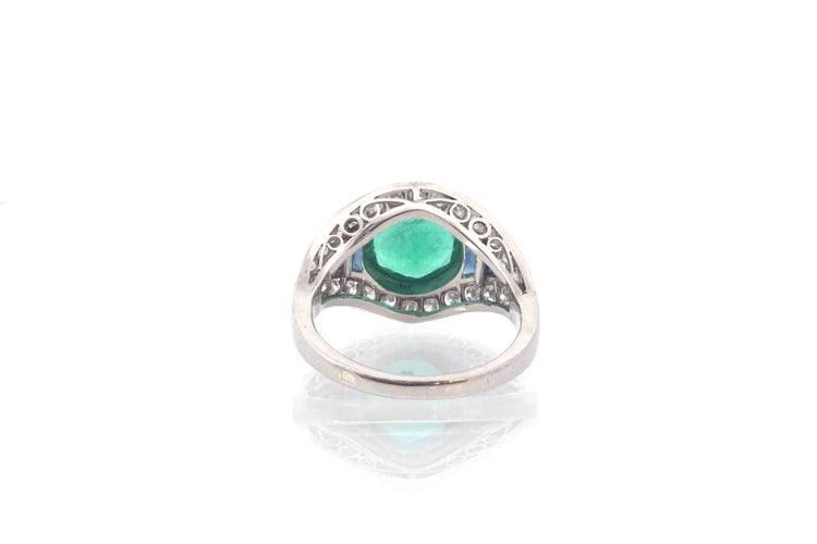 Bague 54 Bague art déco émeraude, saphirs et diamants en platine 58 Facettes 25727 25292