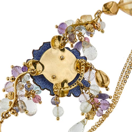 Collier Collier avec fleur émaillée, diamants et pierres précieuses 58 Facettes 36199