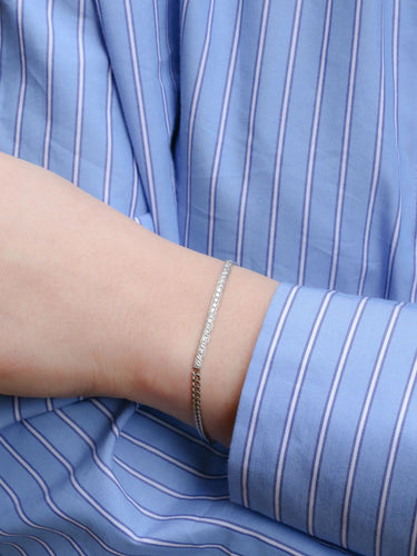 Collier Bracelet chaîne gourmette or blanc diamants 0,6 ct 58 Facettes J293