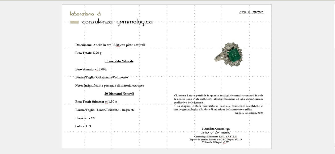 Bague 54.5 Bague en or blanc sertie d'une émeraude colombienne de 2 carats et d'un diamant. 58 Facettes