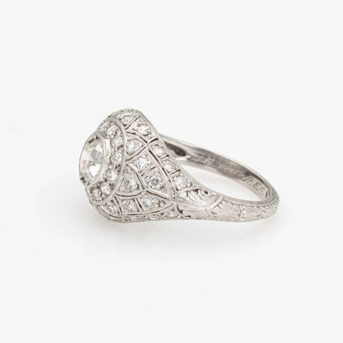 Bague 52 Bague de fiançailles Art déco vintage en platine 5,25 avec diamant 1 carat et bijoux de mariée raffinés 58 Facettes G13459