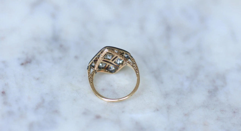 Bague 54 Bague ancienne Damier Diamants et Rubis Calibrés 58 Facettes