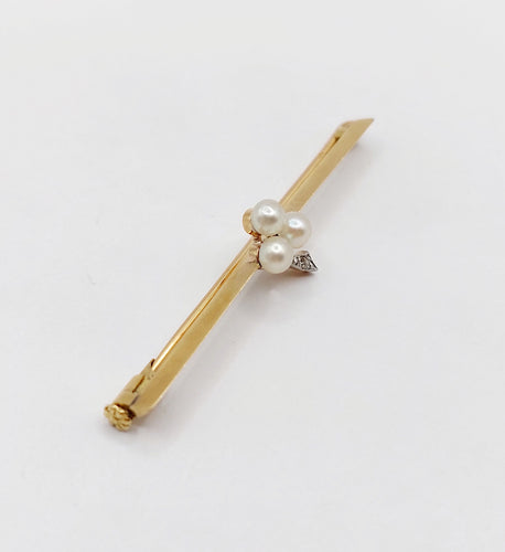 Broche Broche barrette antique or jaune trèfle orné de perles et d'un diamant 58 Facettes A05440