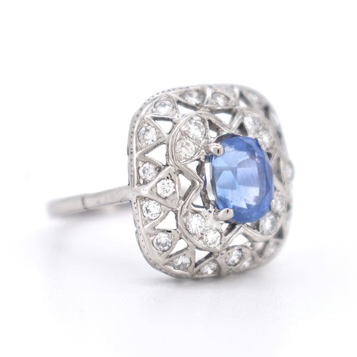 Bague 56 Bague Vintage Saphir et Diamants, Style Art Déco 58 Facettes