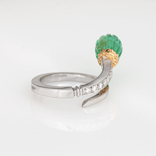 Bague 53 Bague cannelée en or blanc avec émeraude et diamant 58 Facettes G13993