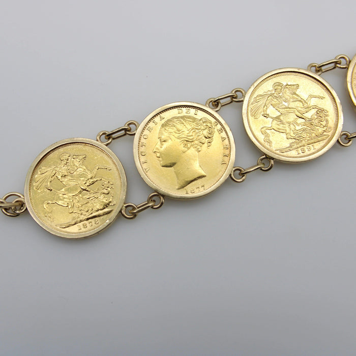 Bracelet Bracelet de pièces de monnaie des souverains britanniques en or victorien 58 Facettes