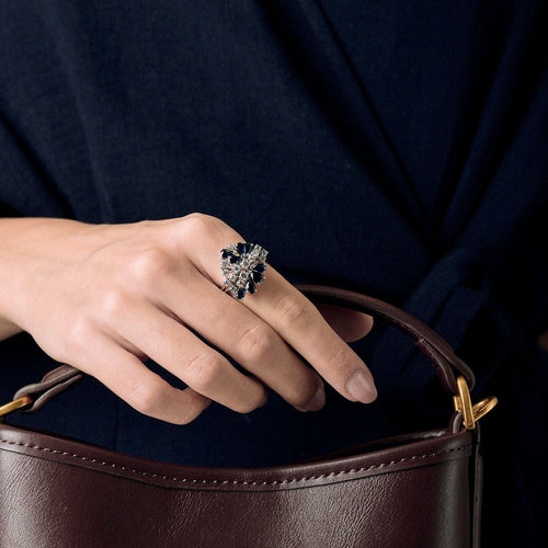 Bague or blanc, saphir et diamants