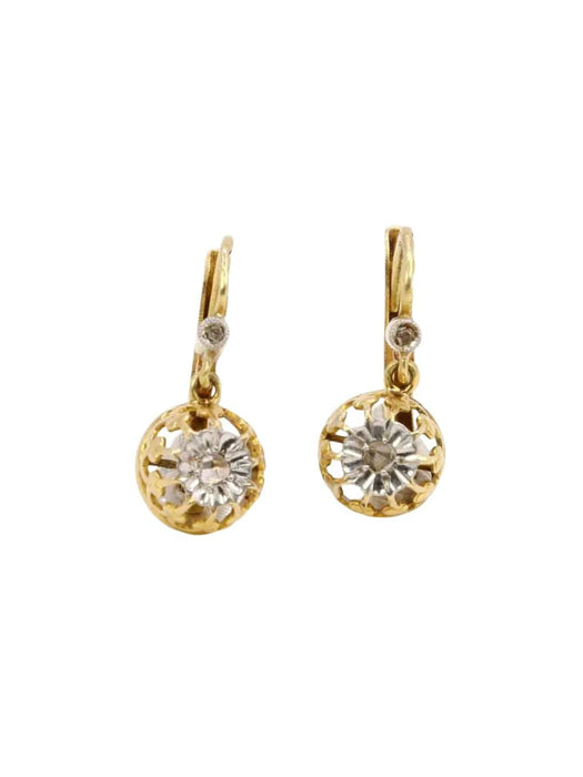 Dormeuses anciennes or jaune diamant taille rose