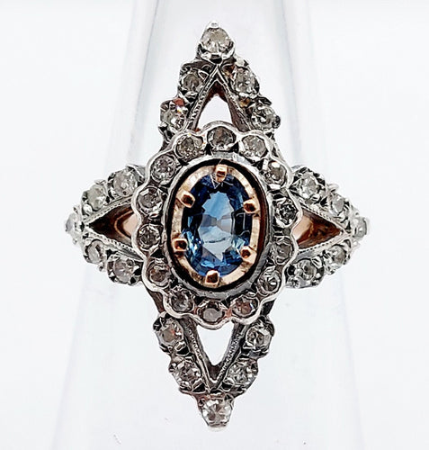 Bague 50 Bague marquise victorienne or rose et argent saphir et diamants 58 Facettes A01237