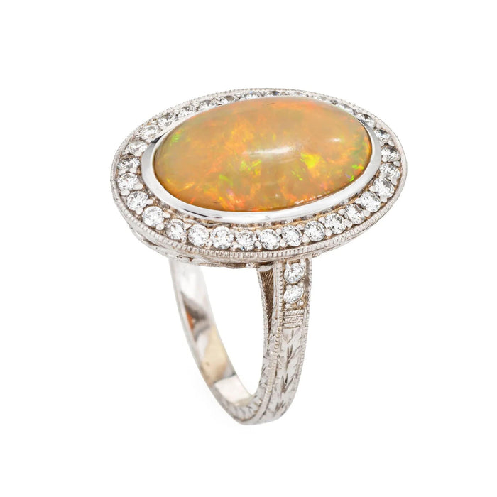 Bague 60 Fire Opal Diamond Ring Large Oval Estate White Gold Cocktail Fine Jewelry 58 Facettes G12677