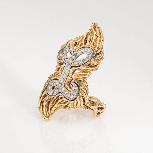Bague 49 Bague initiale en or jaune et diamants style vintage des années 70 avec lettre L 58 Facettes G14086