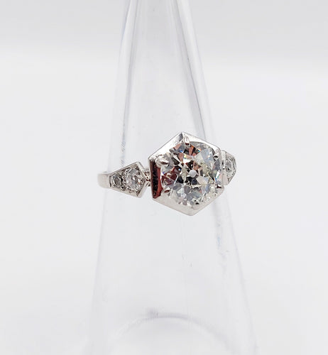 Bague 48.5 Bague solitaire Art Déco Platine diamant taille ancienne 1,70 carat (circa 1920) 58 Facettes A06291