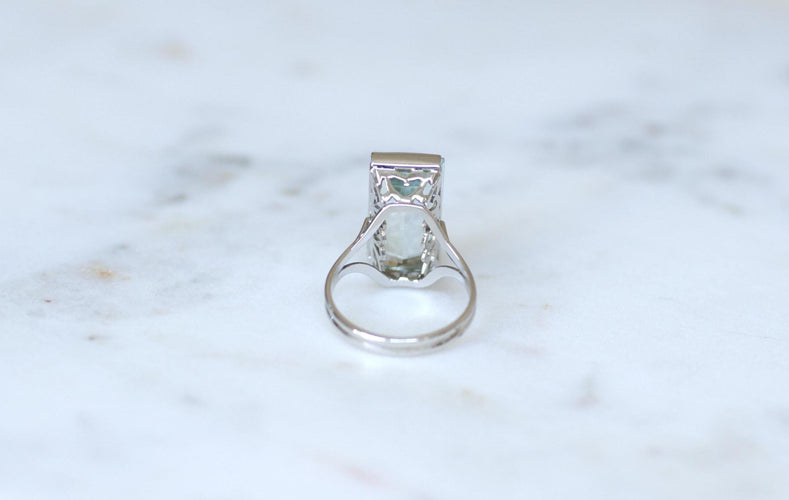 Bague 58 Bague Cocktail Aigue Marine 8,00 Cts sur Or Blanc 58 Facettes
