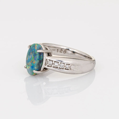 Bague Bague en platine avec opale semi-noire naturelle de 1,20 ct et diamant, taille 6, bijoux raffinés 58 Facettes G11996