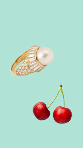 Bague 56 Bague cocktail vintage perle diamants or jaune 58 Facettes B373