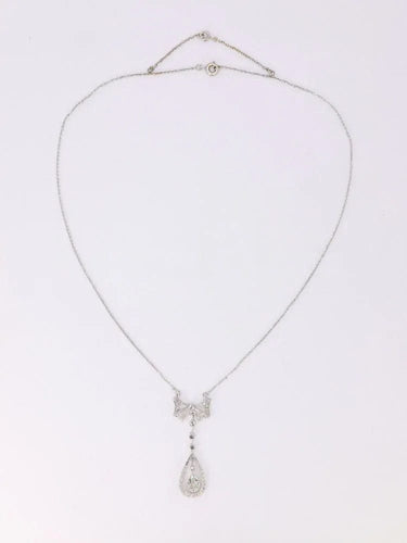Collier Collier noeud Belle Epoque or blanc diamant poire taille ancienne 58 Facettes J542