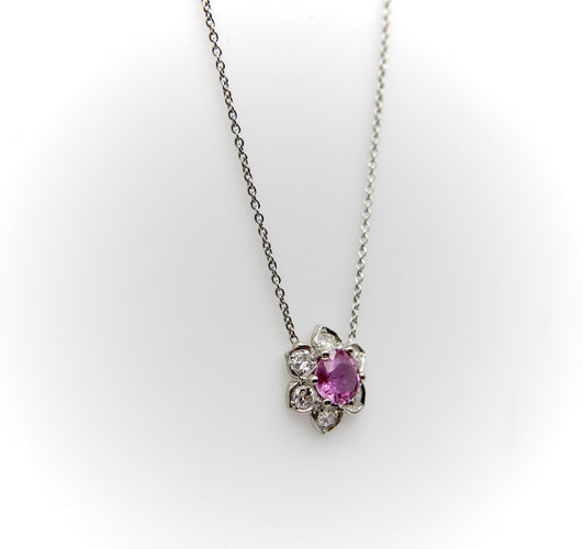 Vintage Platinum Pink Sapphire and Diamond Necklace 58 Facettes A2003H