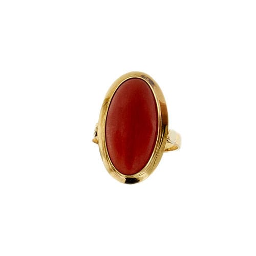 Bague 53 Bague en or jaune avec corail rouge 58 Facettes 37274