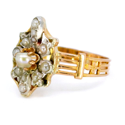 Bague 52.5 Bague perle antique en or 18k et argent 835 58 Facettes 848F055D9EDA4B45826F7725309F7753