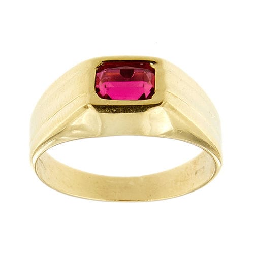 Bague pour homme en or jaune avec pierre rouge
