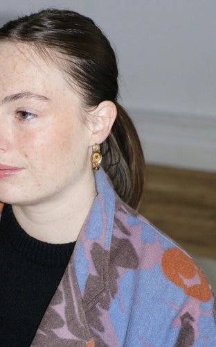 Boucles d'oreilles Boucles d'oreilles poissardes anciennes or rose et jaune et émail 58 Facettes