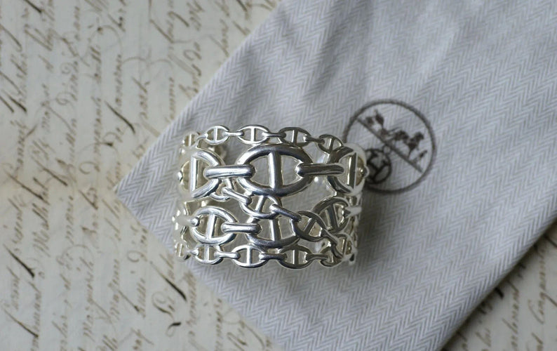 Bracelet Bracelet Manchette Hermès Chaîne d'Ancre Enchaînée Argent 58 Facettes