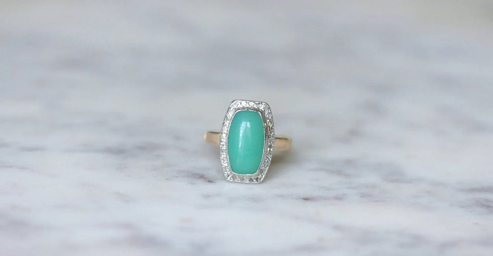 Bague 54 Bague Art Deco Chrysoprase Diamants 58 Facettes