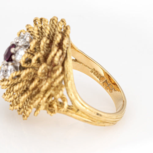 Bague 49.5 Bague vintage en or jaune 18 carats avec diamants et rubis, style années 60 58 Facettes G13995