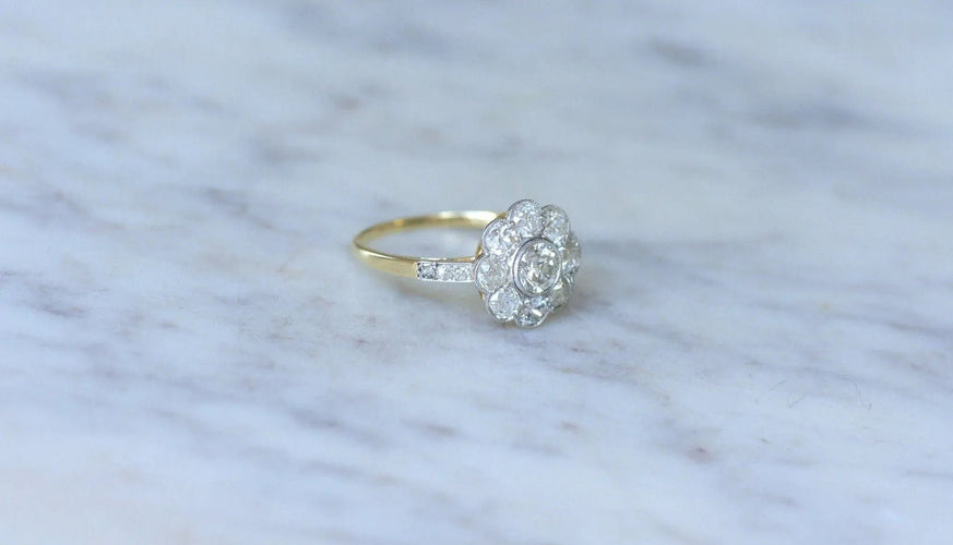 Bague 60 Bague marguerite or jaune platine et diamants 58 Facettes