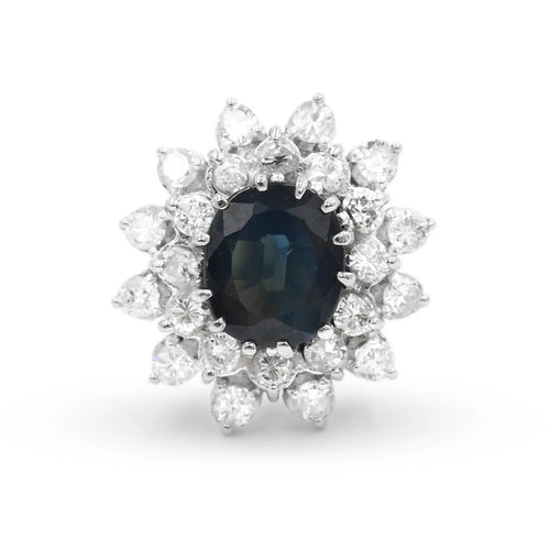 Bague Bague contour en or blanc avec saphir 2,98 ct et diamants 58 Facettes