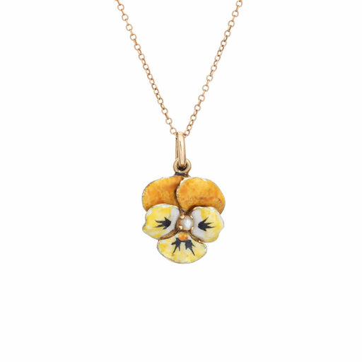 Antique Art Nouveau Pansy Necklace Gold, Yellow Enamel, Pearl 58 Facettes G13353