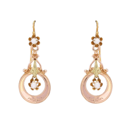 Boucles d'oreilles Pendants d'oreilles perles fines or rose anciens 58 Facettes 25-012A