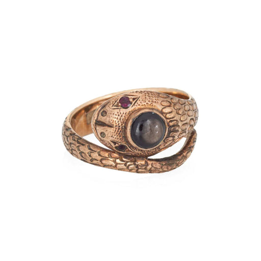 Ring 45 Black Star Ruby Sapphire Serpent Ring, Vintage Serpent Jewelry in Rose Gold 58 Facettes G12688