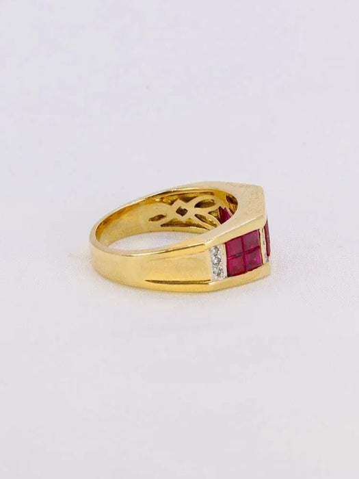 Bague 54 Bague vintage or jaune rubis calibrés diamants 58 Facettes 1073.8