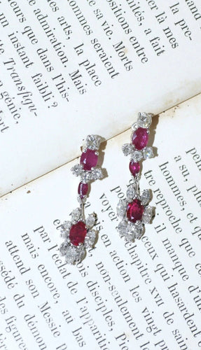 Boucles d'oreilles Longues Boucles d'Oreilles Rubis et Diamants 58 Facettes