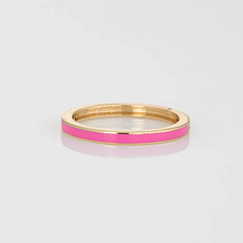 Bague Bague d'éternité en or jaune 14 carats avec diamants et émail rose 6,5 mm 58 Facettes G12735