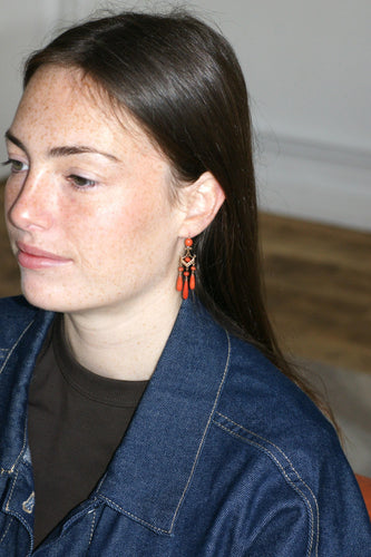 Boucles d'oreilles Boucles d'Oreilles Girandoles Or Rose et Corail 58 Facettes