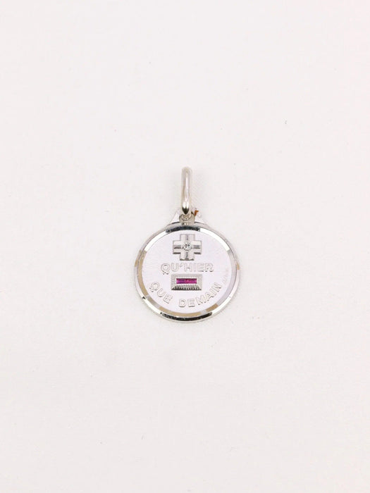 Pendentif AUGIS - Médaille amour ronde or blanc diamant rubis 58 Facettes J495