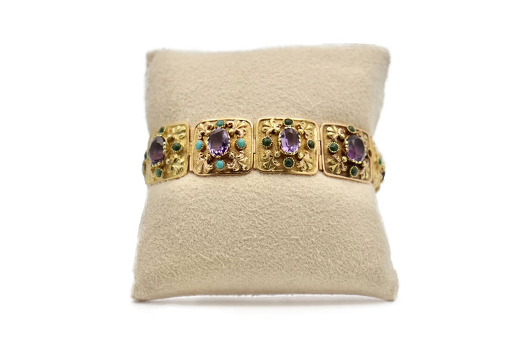 Bracelet Bracelet ancien améthystes et turquoises 58 Facettes REF2224-24
