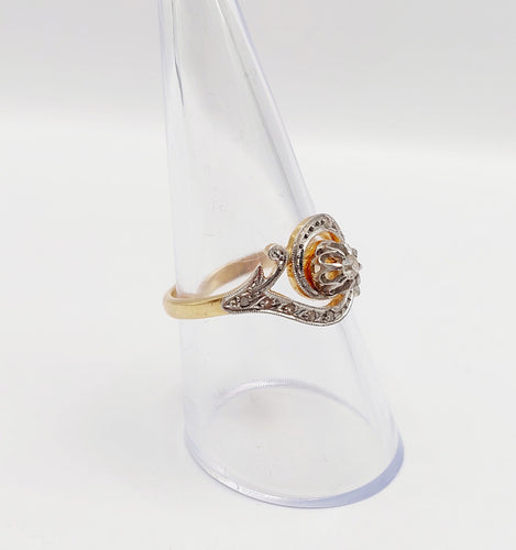 Bague 56 Bague tourbillon antique en or 18k et platine, diamant taille ancienne et diamants roses 58 Facettes A06434