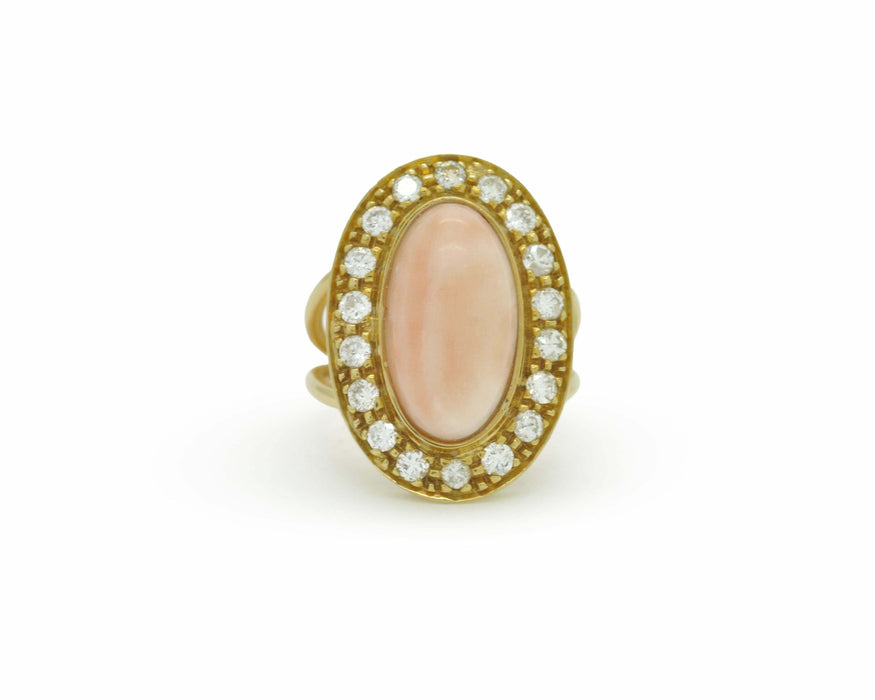 Bague Bague en or jaune avec diamants et corail 58 Facettes