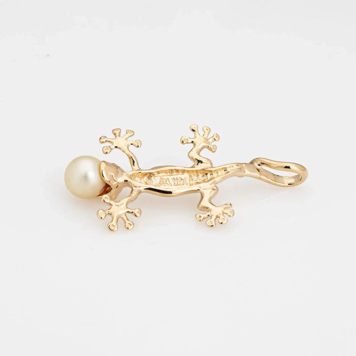 Gecko Pendentif or jaune lézard perle de culture charme bijoux de domaine raffiné